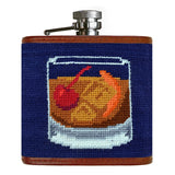 Old Fashioned Needlepoint Flask on Dark Navy by Smathers & Branson