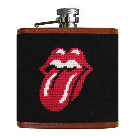 Rolling Stones Needlepoint Flask on Black by Smathers & Branson