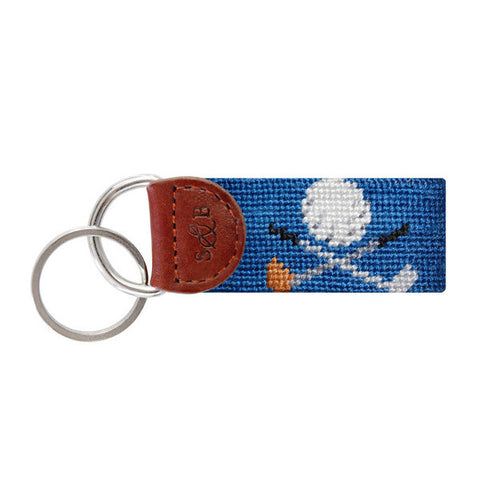 Golf Clubs Needlepoint Key Fob in Blue by Smathers & Branson
