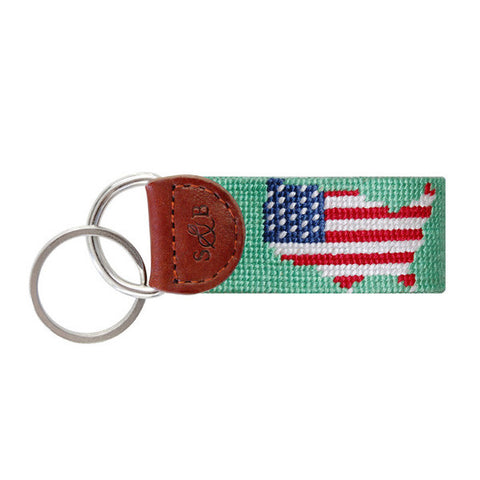 USA Map Needlepoint Key Fob in Mint by Smathers & Branson