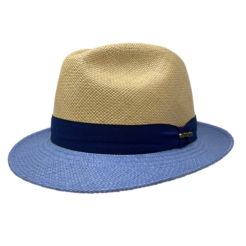 Louis Riel Panama Hat in Natural/Light Blue by One Fresh Hat, Natural/Light Blue / Large (59)