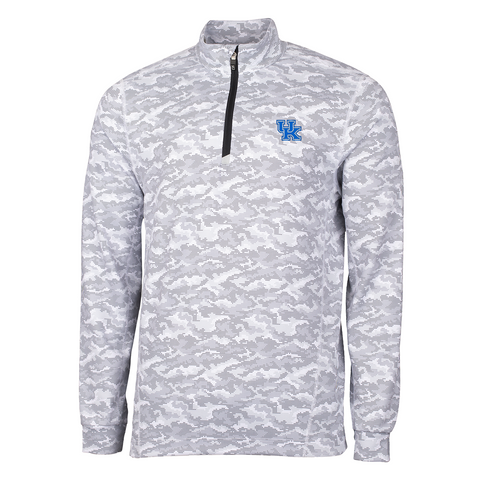 University of Kentucky Traverse Camo Print Stretch Quarter Zip Pullover in Charcoal by Cutter & Buck