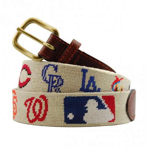 MLB National League Needlepoint Belt on Khaki by Smathers & Branson