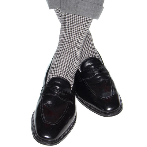 Black and Ash Houndstooth Mid Calf Socks by Dapper Classics