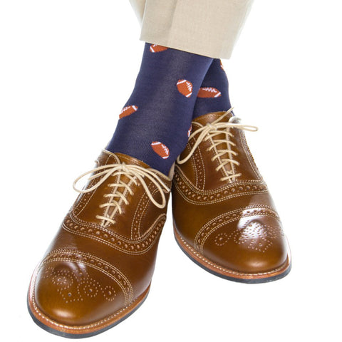 Classic Navy With Burnt Orange Football Mid Calf Socks by Dapper Classics