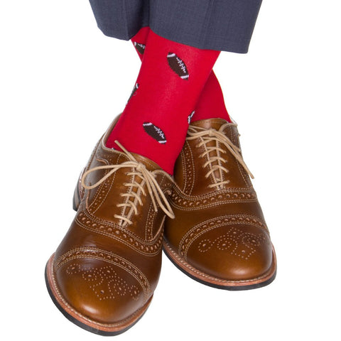 Red With Coffee Brown Football Mid Calf Socks by Dapper Classics