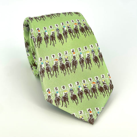 "Starting Gate" 100% Silk Neck Tie in Lime by Logan's