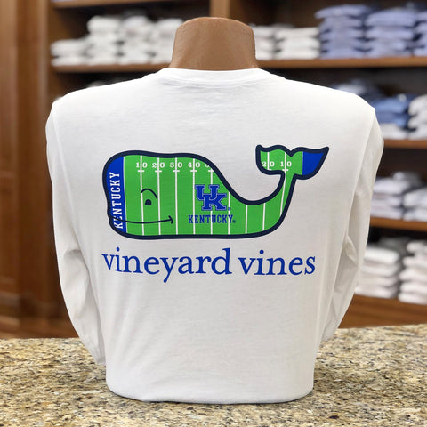 University of Kentucky Whale Fill Football Field Long Sleeve Tee in White Cap by Vineyard Vines