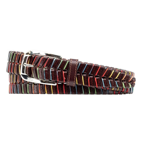 Livingston Hand-Laced Saddle Leather Belt in Brown/Multi by Martin Dingman