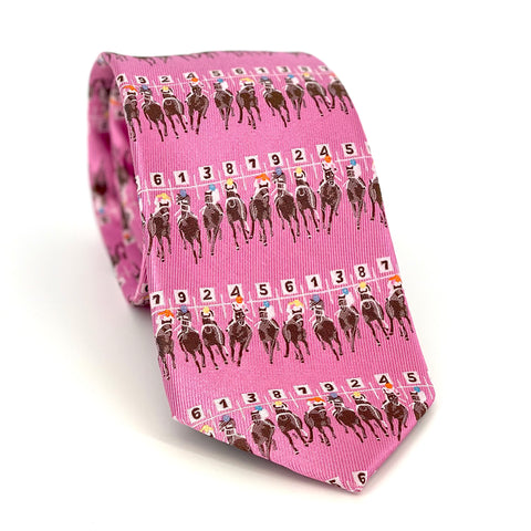 "Starting Gate" 100% Silk Neck Tie in Pink by Logan's