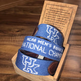 University of Kentucky NCAA National Champions Needlepoint Belt on Blue by Smathers & Branson