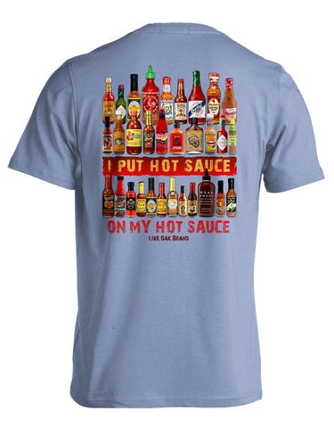 Hot Sauce On My Hot Sauce Short Sleeve Tee in Washed Denim by Live Oak Brand