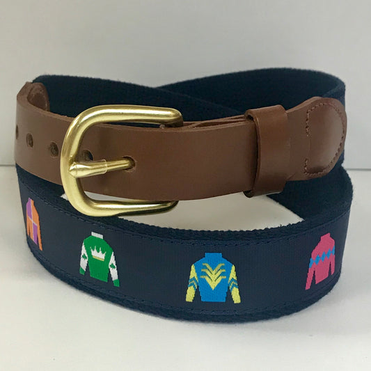 Jockey Motif Belt on Navy by Leather Man Ltd.
