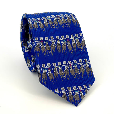"Starting Gate" 100% Silk Neck Tie in Royal Blue by Logan's