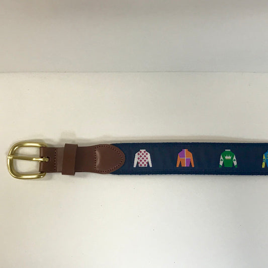 Jockey Motif Belt on Navy by Leather Man Ltd.