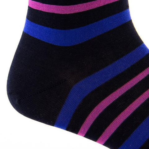 Navy With Clematis Blue and Rose Stripe Mid-Calf Socks by Dapper Classics
