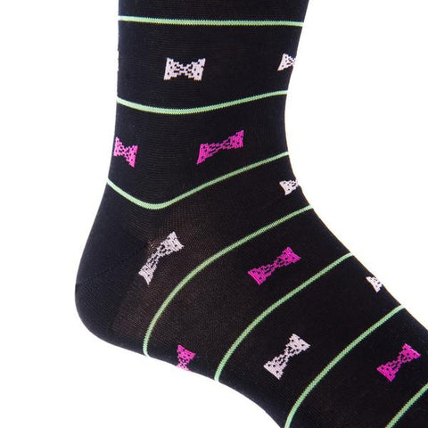 Navy With Green Stripe and Pink Bow Tie Mid-Calf Sock by Dapper Classics