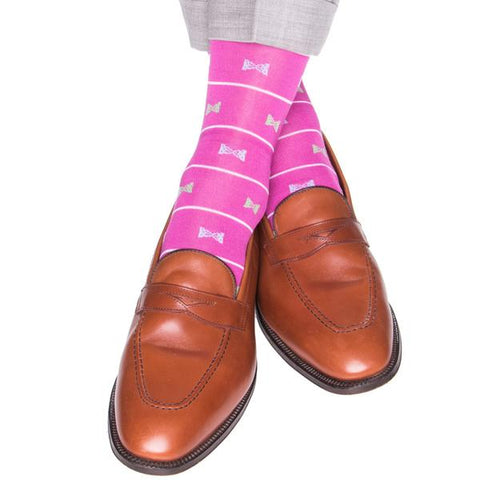 Rose and White Stripe with Blue and Green Bow Tie Mid-Calf Sock by Dapper Classics