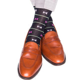 Navy With Green Stripe and Pink Bow Tie Mid-Calf Sock by Dapper Classics