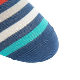 Indigo Blue, Cream, Ceramic, Tigerlily Orange, and Tan Quad Stripe Mid-Calf Socks by Dapper Classics