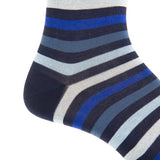 Classic Navy, Cream, Clematis Blue, Indigo Blue, Sky Blue Quad Stripe Mid-Calf Socks by Dapper Classics