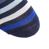 Classic Navy, Cream, Clematis Blue, Indigo Blue, Sky Blue Quad Stripe Mid-Calf Socks by Dapper Classics